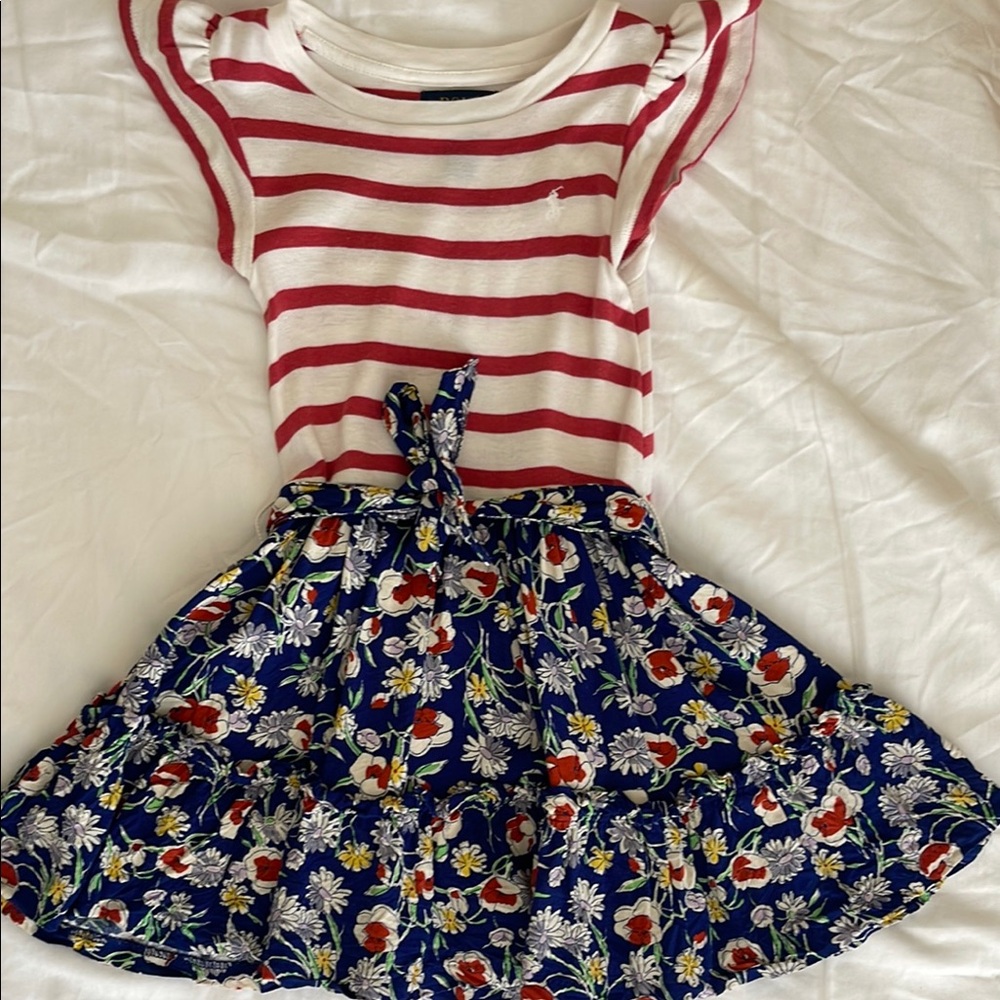 Polo by Ralph Lauren Red and White Flutter Sleeve Sundress